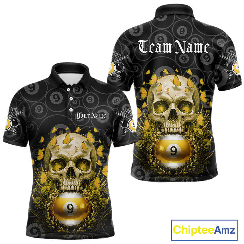 Butterfly Skull Billiard Polo & Quarter-Zip Shirts For Men Custom 9 Ball Billiard Jerseys NYN2308