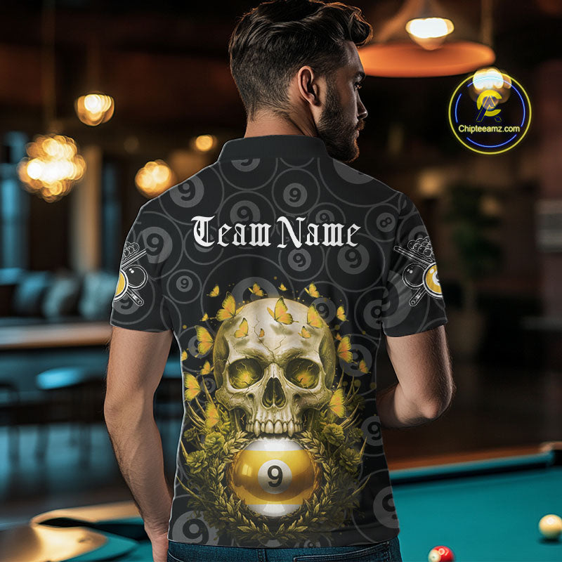 Butterfly Skull Billiard Polo & Quarter-Zip Shirts For Men Custom 9 Ball Billiard Jerseys NYN2308