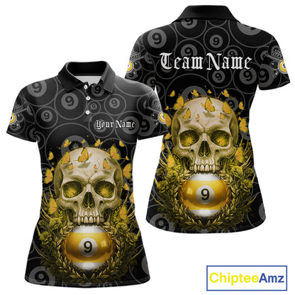 Butterfly Skull Billiard Polo & Quarter-Zip Shirts For Women Custom 9 Ball Billiard Jerseys NYN2308