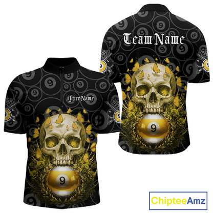 Butterfly Skull Billiard Polo & Quarter-Zip Shirts For Men Custom 9 Ball Billiard Jerseys NYN2308