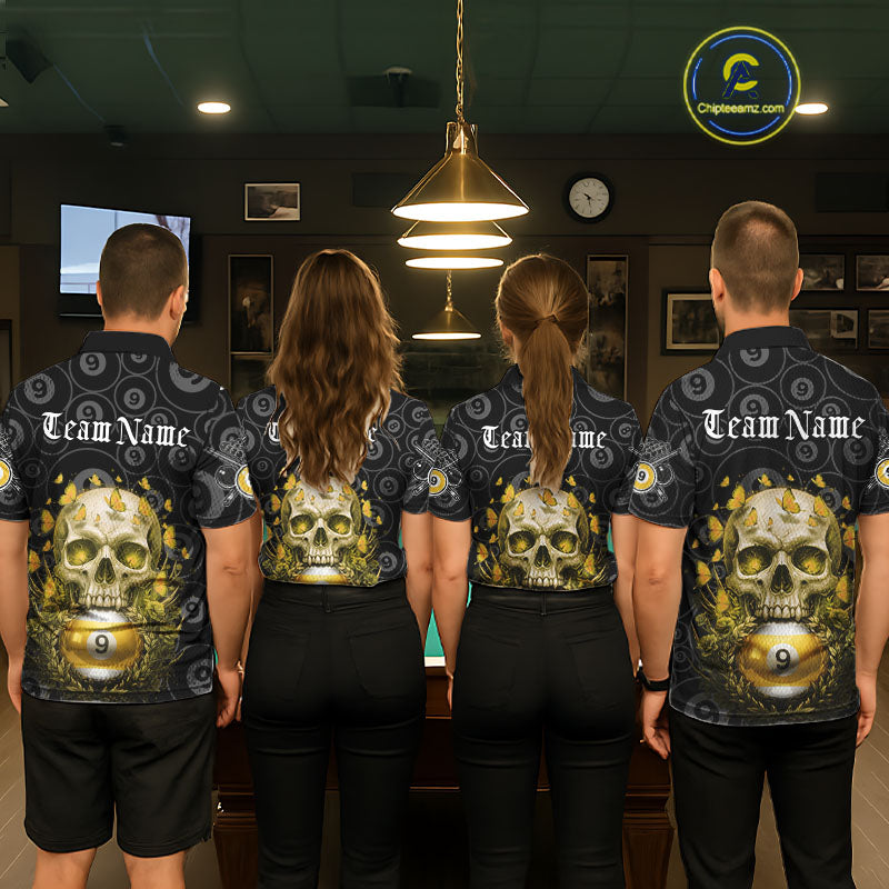 Butterfly Skull Billiard Polo & Quarter-Zip Shirts For Women Custom 9 Ball Billiard Jerseys NYN2308