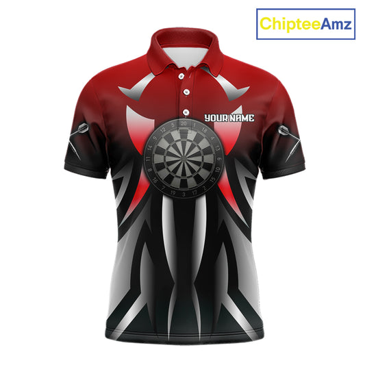 Red And Gradient Silver Darts Polo & 1/4-Zip Shirt For Men Custom Name Dart Jersey For Darters NYN3003