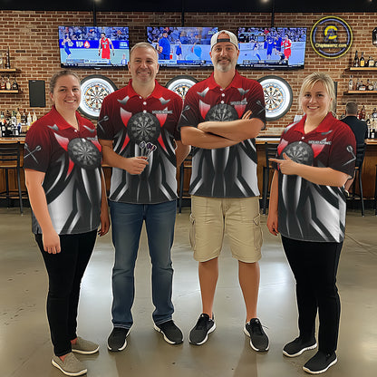 Red And Gradient Silver Darts Polo & 1/4-Zip Shirt For Women Custom Name Dart Jersey For Darters NYN3003