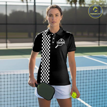 Custom Black-White Caro Pickleball Ball League Jerseys Women Pickleball Paddle Team Shirts NYN2145