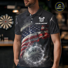 Load image into Gallery viewer, Custom American Flag Tornado White Thunder Darts Men Polo &amp; 1/4-Zip Shirts Dart Team Jerseys NYN2807