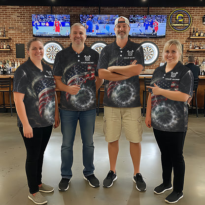 Custom American Flag Tornado White Thunder Darts Women Polo & 1/4-Zip Shirts Dart Team Jerseys NYN2807