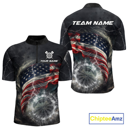 Custom American Flag Tornado White Thunder Darts Men Polo & 1/4-Zip Shirts Dart Team Jerseys NYN2807