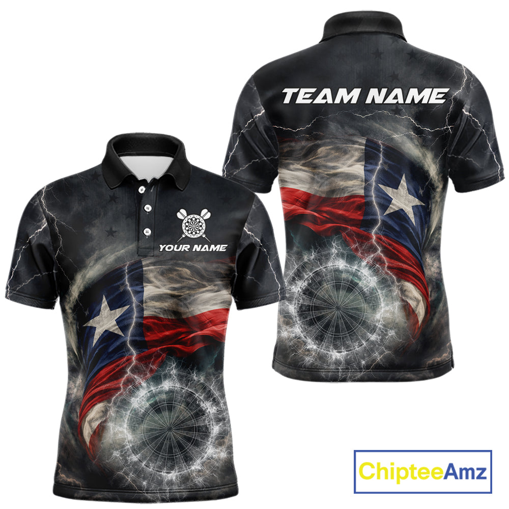 Custom Texas Flag Tornado White Thunder Darts Men Polo & 1/4-Zip Shirts Dart Team Jerseys NYN2808