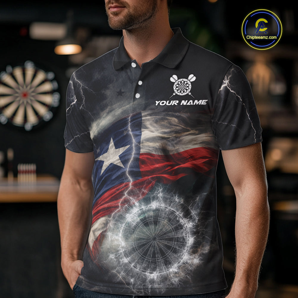 Custom Texas Flag Tornado White Thunder Darts Men Polo & 1/4-Zip Shirts Dart Team Jerseys NYN2808