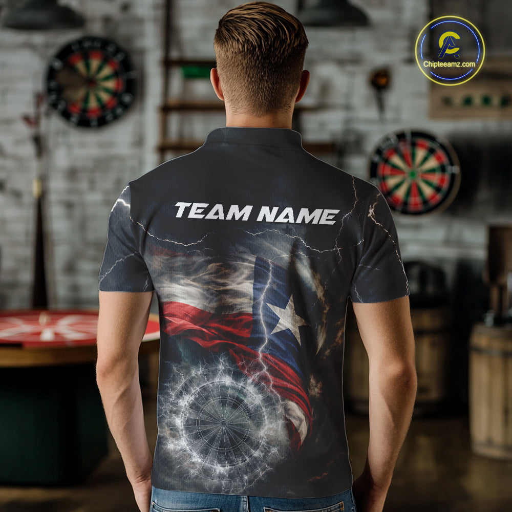 Custom Texas Flag Tornado White Thunder Darts Men Polo & 1/4-Zip Shirts Dart Team Jerseys NYN2808