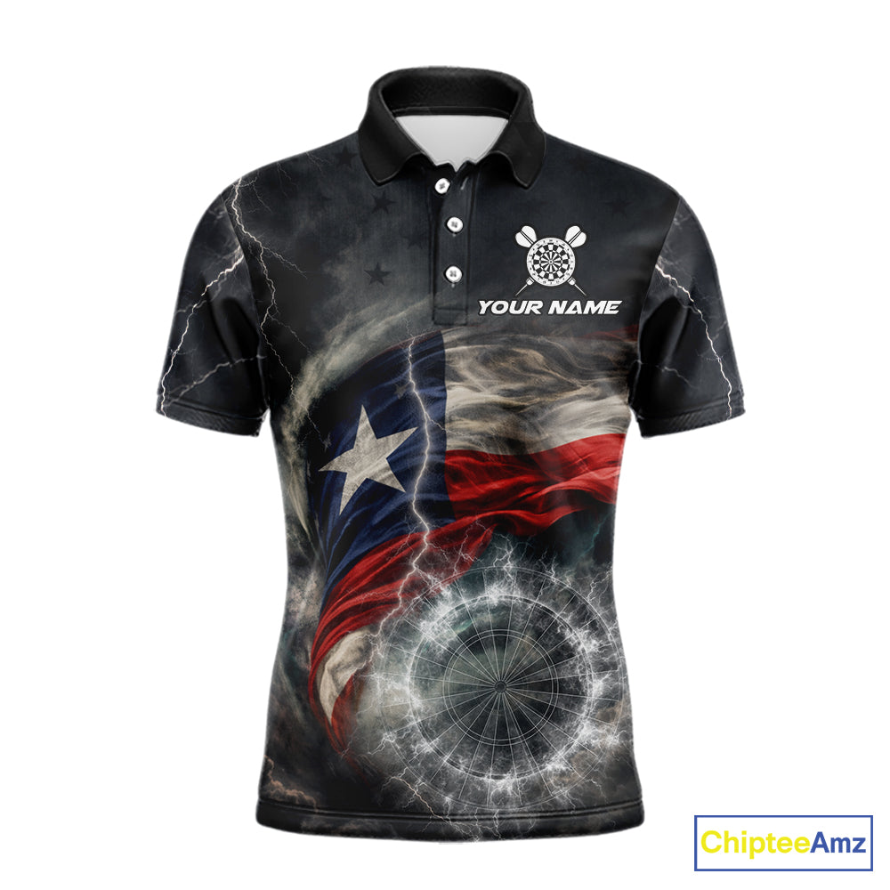 Custom Texas Flag Tornado White Thunder Darts Men Polo & 1/4-Zip Shirts Dart Team Jerseys NYN2808