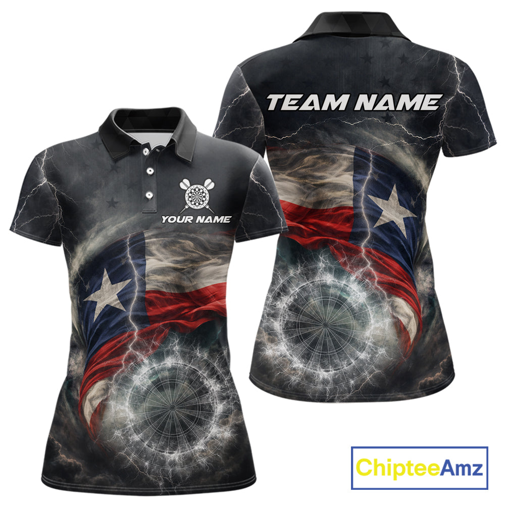 Custom Texas Flag Tornado White Thunder Darts Women Polo & 1/4-Zip Shirts Dart Team Jerseys NYN2808