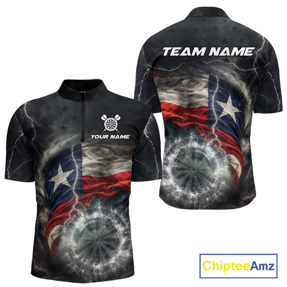 Custom Texas Flag Tornado White Thunder Darts Men Polo & 1/4-Zip Shirts Dart Team Jerseys NYN2808