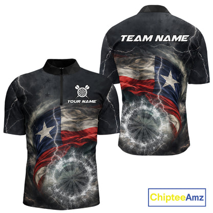 Custom Texas Flag Tornado White Thunder Darts Men Polo & 1/4-Zip Shirts Dart Team Jerseys NYN2808