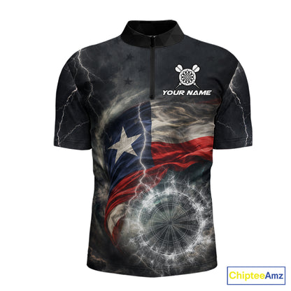 Custom Texas Flag Tornado White Thunder Darts Men Polo & 1/4-Zip Shirts Dart Team Jerseys NYN2808
