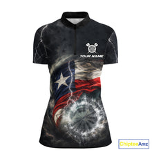 Load image into Gallery viewer, Custom Texas Flag Tornado White Thunder Darts Women Polo &amp; 1/4-Zip Shirts Dart Team Jerseys NYN2808