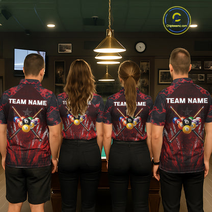 Personalized Gunge 8 Ball Pool Billiard Polo & 1/4 Zip For Men Custom Red Camoflage Billiard Attire NYN3017