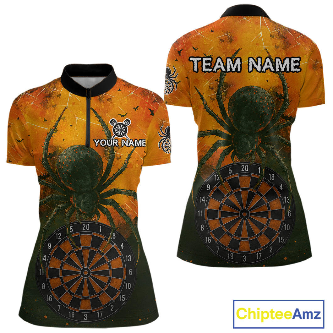 Custom Orange Spider Dartboard Halloween Dart Women Polo Shirt Grunge Dart Jerseys NYN1615