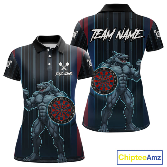 Funny Blue & Red Shark Dartboard Custom Women Darts Polo Shirt Dart Tournament Jerseys NYN1905