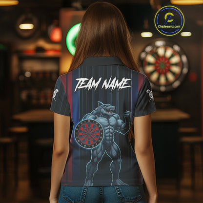 Funny Blue & Red Shark Dartboard Custom Women Darts Polo Shirt Dart Tournament Jerseys NYN1905