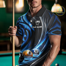 Load image into Gallery viewer, Black And Blue Tribal Light 8 Ball Pool Men Polo &amp; 1/4-Zip Shirt Custom Billiards Ball Jerseys NYN2430