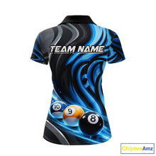 Load image into Gallery viewer, Black And Blue Tribal Light 8 Ball Pool Women Polo &amp; 1/4-Zip Shirt Custom Billiards Ball Jerseys NYN2430