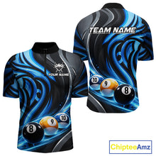 Load image into Gallery viewer, Black And Blue Tribal Light 8 Ball Pool Men Polo &amp; 1/4-Zip Shirt Custom Billiards Ball Jerseys NYN2430