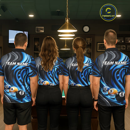 Black And Blue Tribal Light 8 Ball Pool Men Polo & 1/4-Zip Shirt Custom Billiards Ball Jerseys NYN2430