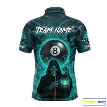 Load image into Gallery viewer, Teal Thunder Grim Reaper 8 Ball Pool Men Polo &amp; 1/4-Zip Shirt Custom Billiard Ball &amp; Cue Gifts NYN2436