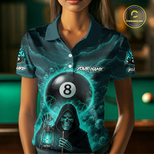 Load image into Gallery viewer, Teal Thunder Grim Reaper 8 Ball Pool Women Polo &amp; 1/4-Zip Shirt Custom Billiard Ball &amp; Cue Gifts NYN2436
