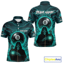 Load image into Gallery viewer, Teal Thunder Grim Reaper 8 Ball Pool Men Polo &amp; 1/4-Zip Shirt Custom Billiard Ball &amp; Cue Gifts NYN2436