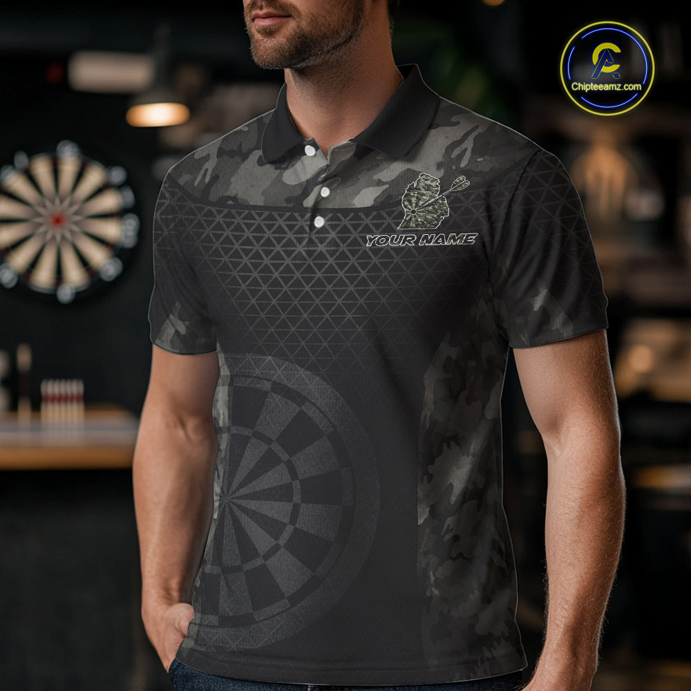Personalized Black Dartboard Camouflage Darts Polo & 1/4-Zip Shirts For Men Dart Team Jerseys NYN2816