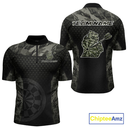 Personalized Black Dartboard Camouflage Darts Polo & 1/4-Zip Shirts For Men Dart Team Jerseys NYN2816