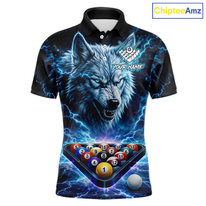 Custom Blue Horror Wolf Billiard Shirts For Men Thunder Lightning Billiard Team League Jerseys NYN3014