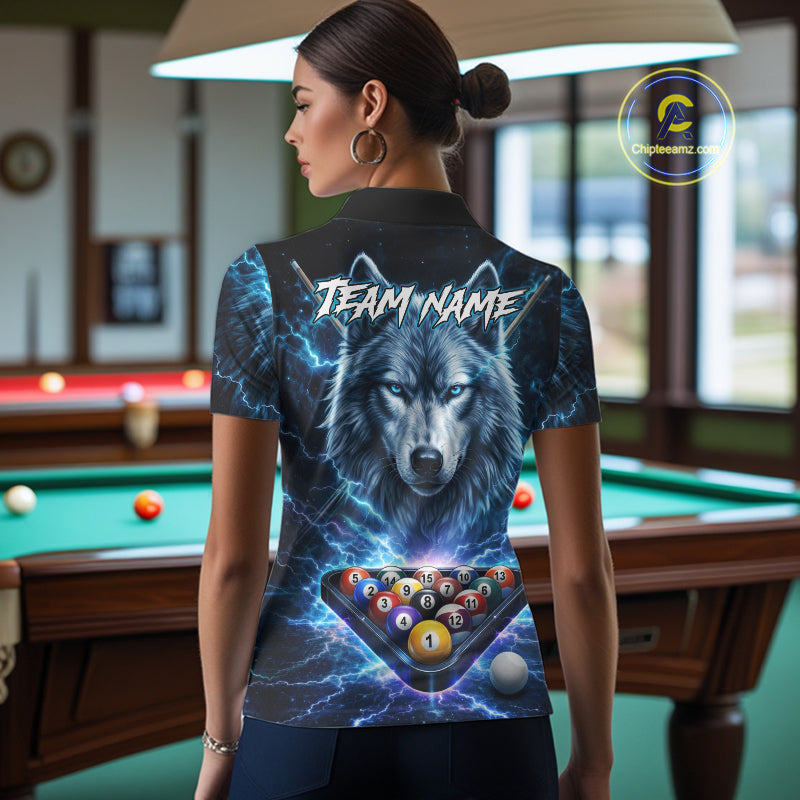 Custom Blue Horror Wolf Billiard Shirts For Women Thunder Lightning Billiard Team League Jerseys NYN3014
