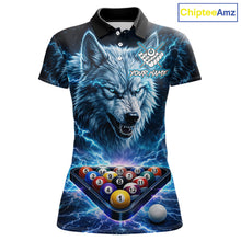 Load image into Gallery viewer, Custom Blue Horror Wolf Billiard Shirts For Women Thunder Lightning Billiard Team League Jerseys NYN3014