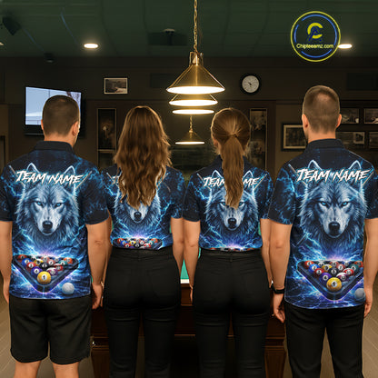 Custom Blue Horror Wolf Billiard Shirts For Men Thunder Lightning Billiard Team League Jerseys NYN3014