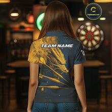 Load image into Gallery viewer, Custom Blue And Gold Dragon Dart Arrow Dart Women Polo Shirt Grunge Dart Team Jerseys NYN1624
