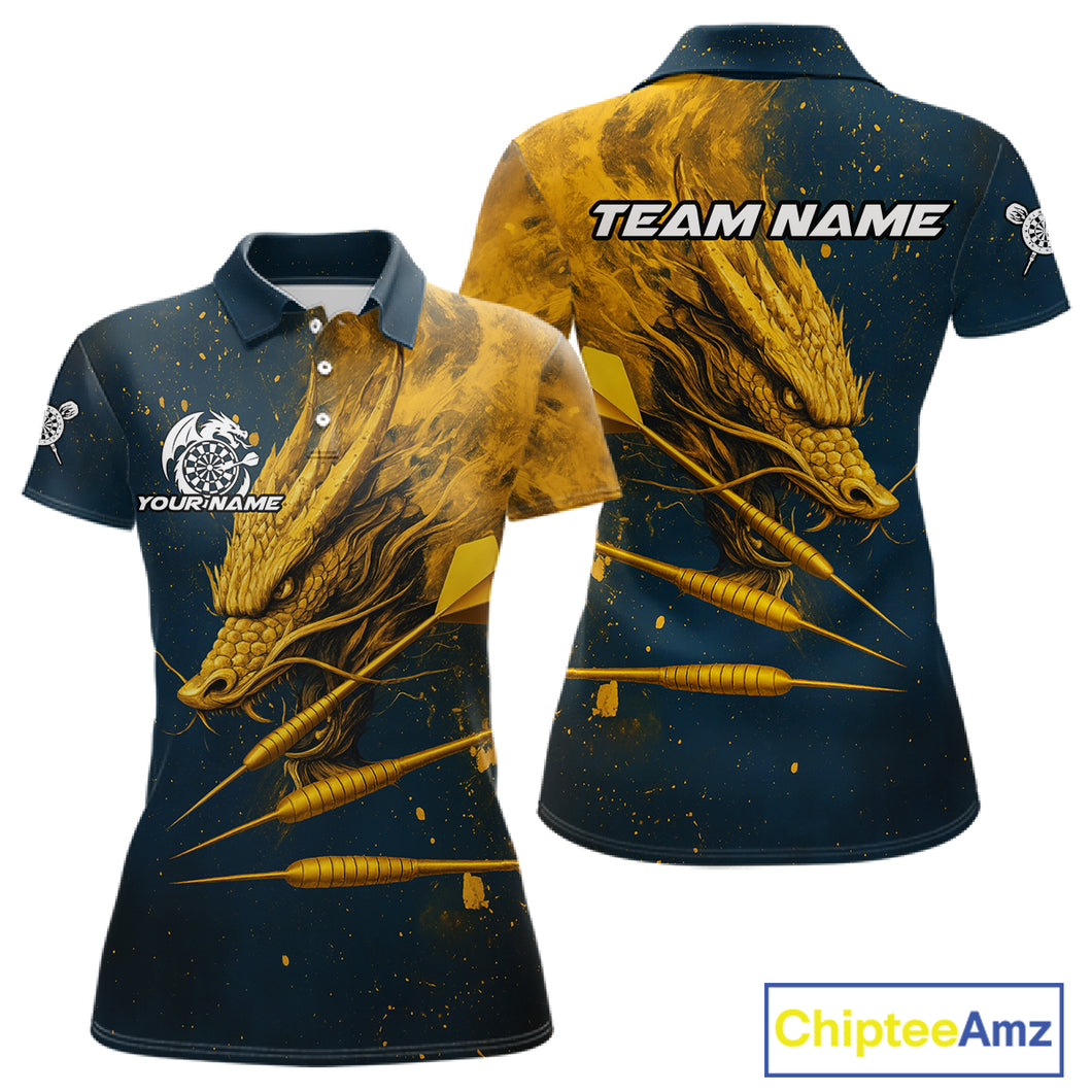 Custom Blue And Gold Dragon Dart Arrow Dart Women Polo Shirt Grunge Dart Team Jerseys NYN1624
