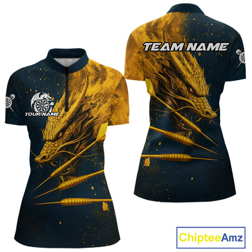 Custom Blue And Gold Dragon Dart Arrow Dart Women Quarter-Zip Shirt Grunge Dart Team Jerseys NYN1624