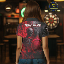 Load image into Gallery viewer, Custom Grey And Red Flames Dartboard Skeleton Dart Women  Polo Shirt Dart Team Jerseys NYN1629