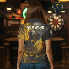 Load image into Gallery viewer, Custom Grey And Yellow Flames Dartboard Skeleton Dart Women Polo Shirt Dart Team Jerseys NYN1630