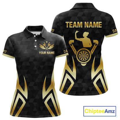 Black & Gold Human Play Dartboard Women Dart Shirts Custom Darts Polo Team Jersey NYN2449