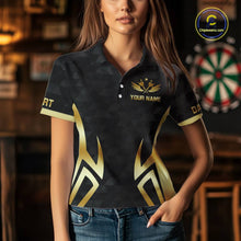 Load image into Gallery viewer, Black &amp; Gold Human Play Dartboard Women Dart Shirts Custom Darts Polo Team Jersey NYN2449