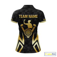 Load image into Gallery viewer, Black &amp; Gold Human Play Dartboard Women Dart Shirts Custom Darts Polo Team Jersey NYN2449