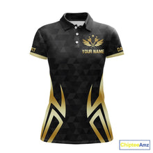 Load image into Gallery viewer, Black &amp; Gold Human Play Dartboard Women Dart Shirts Custom Darts Polo Team Jersey NYN2449