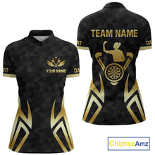 Load image into Gallery viewer, Black &amp; Gold Human Play Dartboard Women Dart Shirts Custom Darts Polo Team Jersey NYN2449