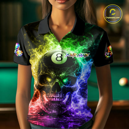 Fire Flame Skull Pool 8 Ball & 9 Ball Billiard Shirt For Women Custom Billiard Team Attire|Colorful NYN2665