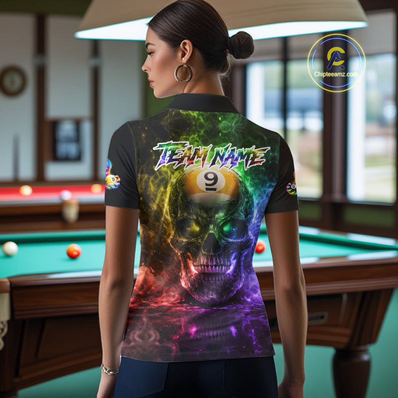Fire Flame Skull Pool 8 Ball & 9 Ball Billiard Shirt For Women Custom Billiard Team Attire|Colorful NYN2665
