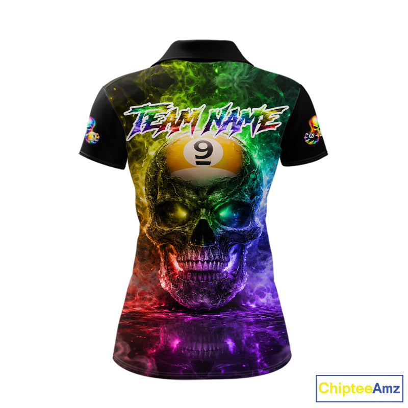 Fire Flame Skull Pool 8 Ball & 9 Ball Billiard Shirt For Women Custom Billiard Team Attire|Colorful NYN2665